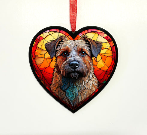 Border Terrier Stained Glass Effect Heart Suncatcher